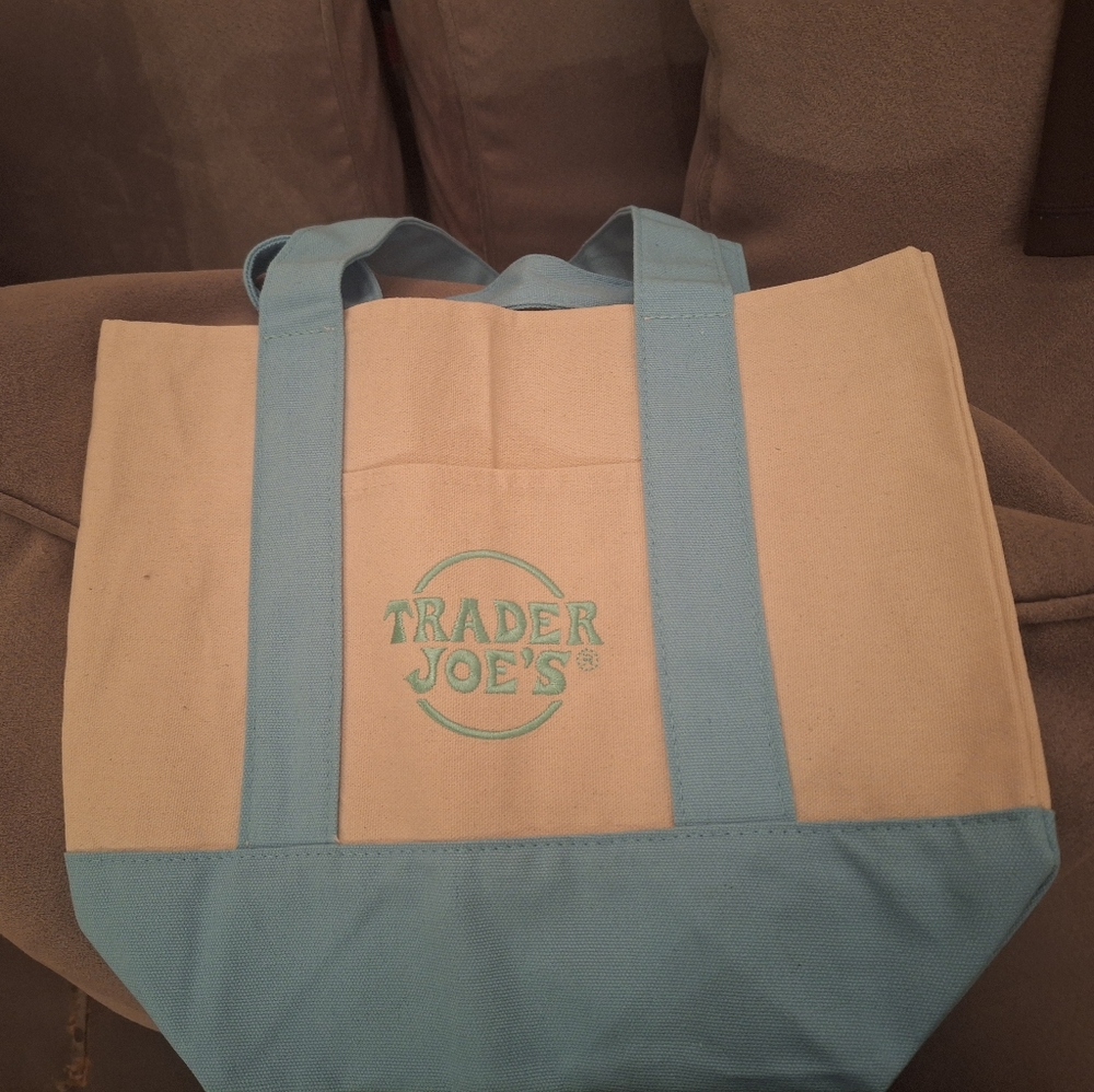 Trader Joe's Canvas mini Tote Bag with Blue Accents